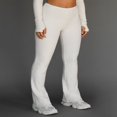 thumbnail image 3 of Solid Color High Waist Ribbed Knit Bootcut Pants for Women, 3 of 6