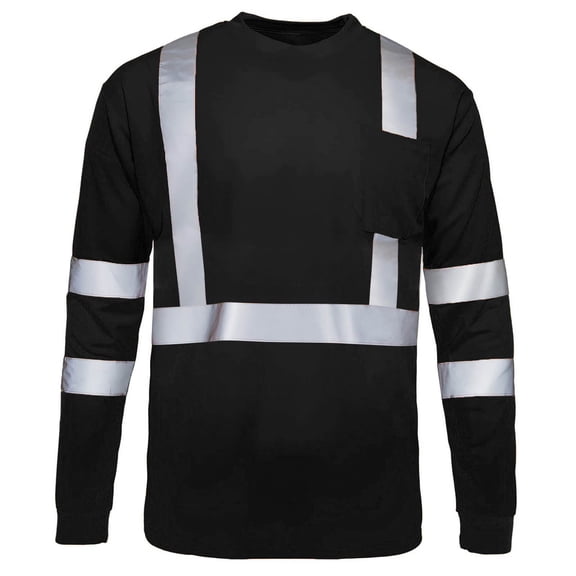 BRGZLK Reflective Safety Shirt for Men Color Block Round Neck Long Sleeve High Visibility Breathable T Shirt Black L