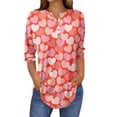 thumbnail image 2 of GILIGEGE Women's Valentine Tops Long Sleeve Shirts V Neck Hearts Floral Tunic Curved Hem Spring Casual Blouse,Henley Shirts for Women,3/4 Sleeve Shirts Fall Fashion Cute Work Outfits Clothes, 2 of 5