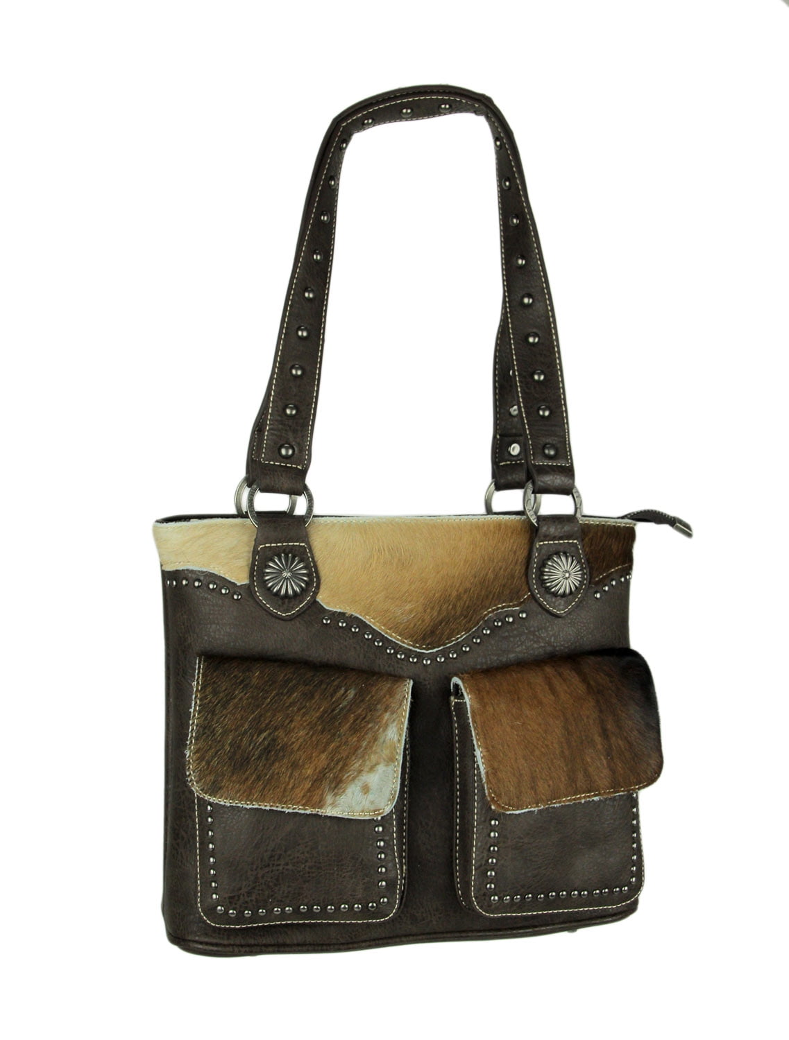 Trinity Ranch Montana West Trinity Ranch HairOn Leather Trim Shoulder Tote Bag