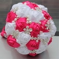 thumbnail image 1 of Advanced Customization Romantic Bride Wedding Holding Bouquet Roses with Diamond Pearl Ribbon Valentine's Day Bouquet Confession Many Colors for Choose 18cm (Rose Red+White), 1 of 7