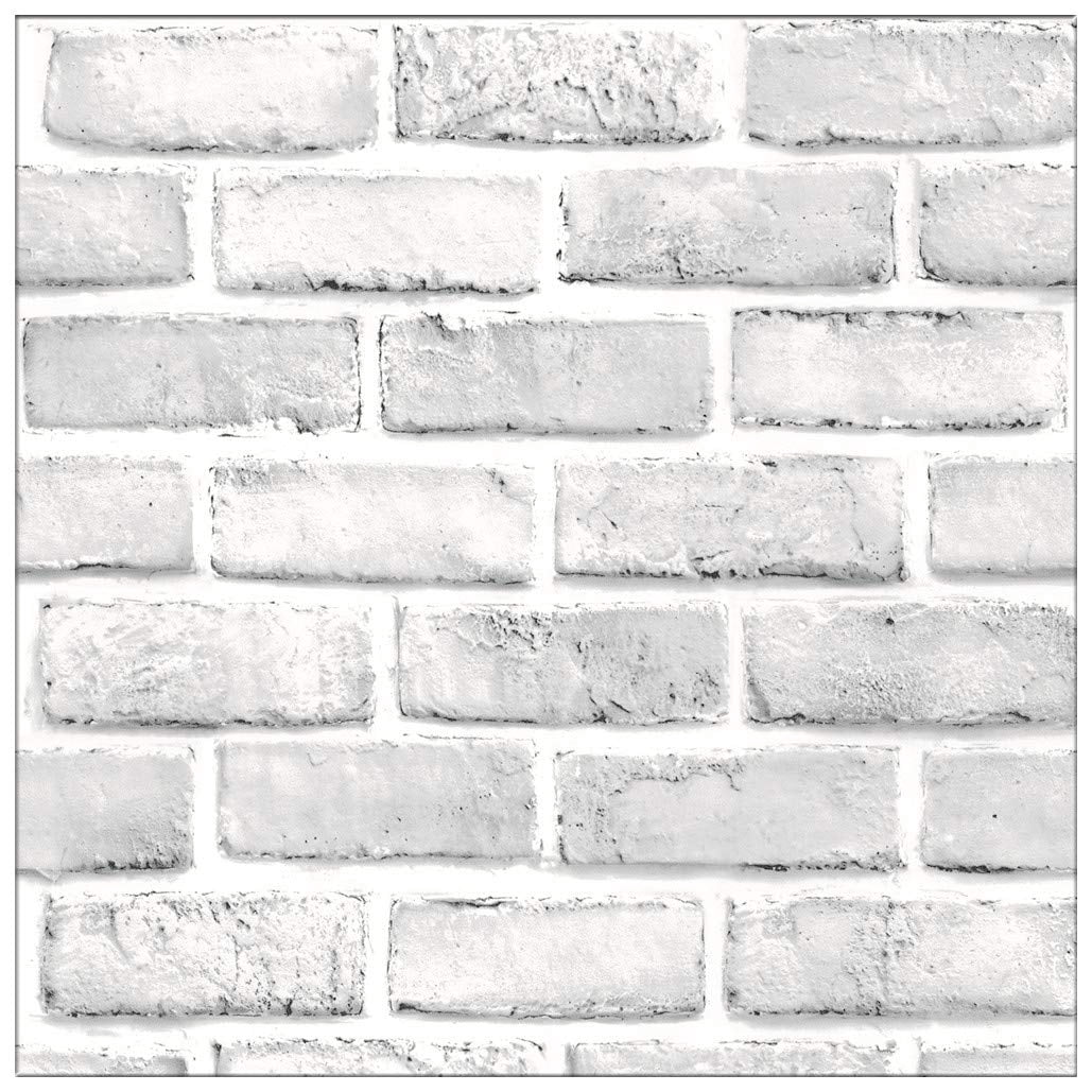 White Gray Brick Wallpaper, 3D Effect Vintage Blocks Peel and Stick Wallpaper, 17.7" x 32.8ft