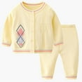 thumbnail image 2 of Odeerbi Toddler Boys Girls Cotton Clothes Fall Winter Thermal Outfits Set Children's Casual Cute Lace Breasted Warm Shirt Pants Two-piece Set Long Sleeve Round Neck Top Set Yellow, 2 of 4