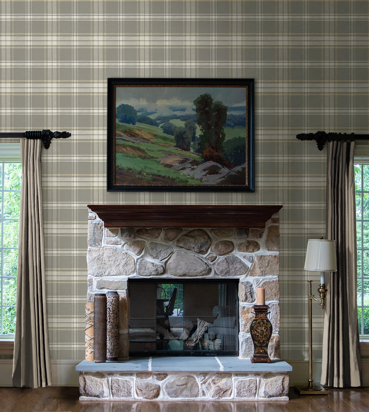 Seabrook Designs Dark Blue & Evergreen Dellabrooke Plaid Prepasted Wallpaper - 20.5 in. W x 33 ft. L Roll