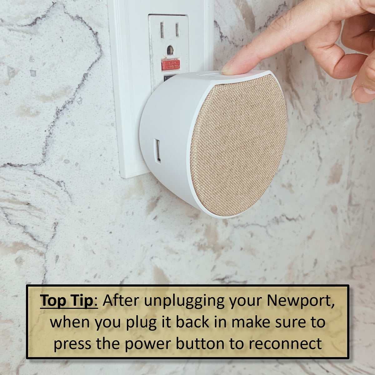 OC Acoustic Newport Plug-in Outlet Speaker with Bluetooth 5.1 and Built-in USB Type-A Charging Port (Champagne/White)