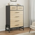 thumbnail image 1 of Memoryfield Commode à 6 Tiroirs, Commode en Bois pour Chambre et Garde-Robe, Naturel&Noir, 1 of 8