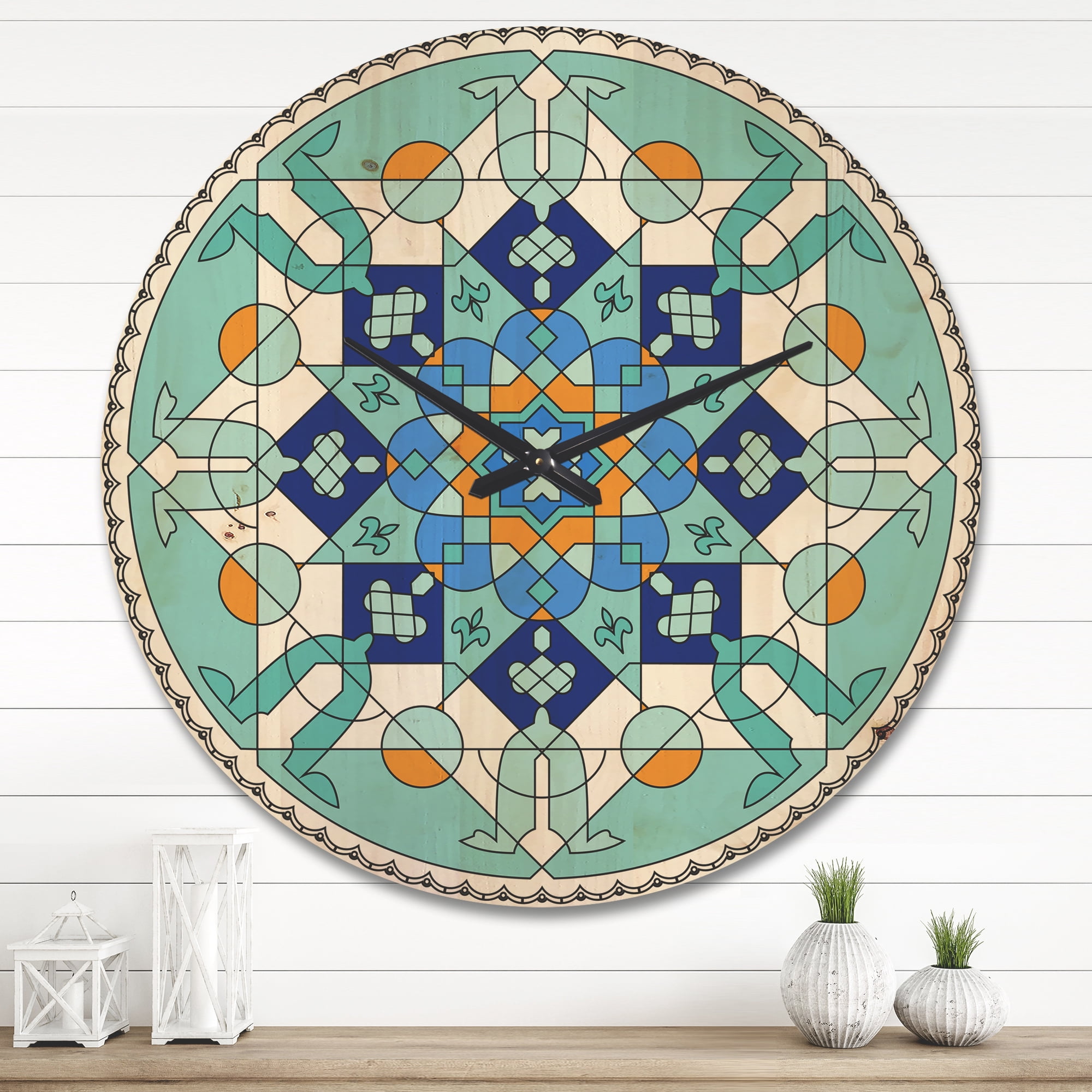 Designart 'Beautiful Blue Morroccan tile ' Modern Wood Wall Clock