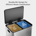 thumbnail image 4 of 60L 16 Gal Kitchen Trash Can, 2x8 Gal Pedal Trash Bin with Removable Baskets, Stainless Steel Garbage Can, Double Compartment Trash Can, Slow Drop Lid, Environmental Protection Bin, 4 of 6