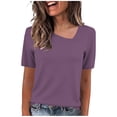 thumbnail image 2 of Yrmaups Loose Fit Short Sleeve T Shirt for Women, Casual Crewneck Top, Soft Stretch Tee for Travel Office Home Daily Wear, Purple XL, 2 of 5