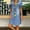 Light Blue3, variant on CALAFEBILA Denim Dress for Female Glossy Short Sleeve Crew Neck Solid Minimizing Waistline Sundress Knee-Length Dress
