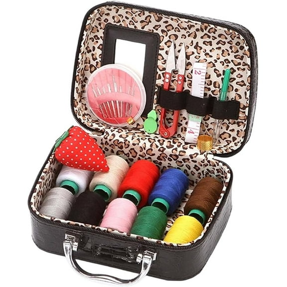 Wondolla Sewing Kit, Big Eye Steel Sewing Needles Kit, Portable Sewing Kit in Faux Leather Case, Long & Thin Handmade Quilting & Sewing Needles Kit for DIY Sewing (Red)