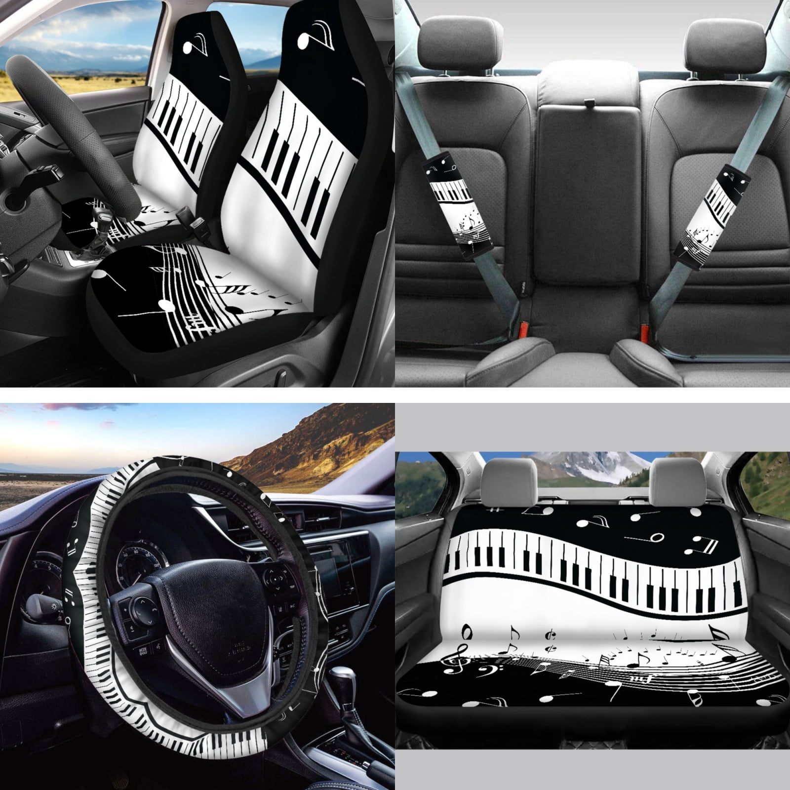 Jeiento Music Note Car Accessories Sets with Car Seat Covers Steering Wheel Cover Seatbelt Shoulder Pad Trash Can Auto Rear View Mirror Covers Coasters Keychain Lipstick Holder 13 PCS Car Decor