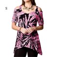 thumbnail image 2 of Minnieouse Blusa de manga corta con cuello en V y hombros descubiertos con dobladillo irregular estampado tie-dye para mujer Prendas para la parte del cuerpo Rosa S Minnieouse AP002269-17, 2 of 3