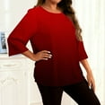 thumbnail image 4 of Tops for Women Long Sleeved Gradient Round Neck Home Casual T-Shirt Wine XL, 4 of 6