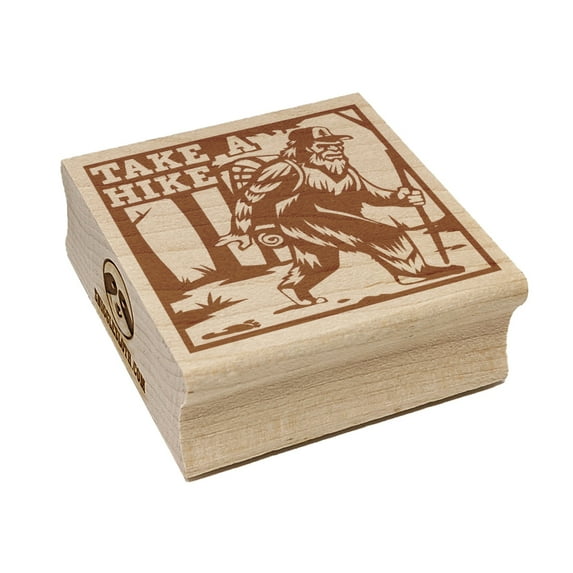 Take A Hike Bigfoot Hiking Hiker with Backpack Square Rubber Stamp Stamping Scrapbooking Crafting - Medium 1.75in