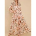thumbnail image 4 of Faithtur Femmes Imprimé Floral Longue Robe Volantée Manches Longues V-Cou Fente une Ligne Robe Fluide pour la Plage, Fête, 4 of 6
