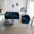 thumbnail image 3 of Sofa Set of 2, Upholstered Deep Seat Couches Include 2 Seaters Couch and Accent Armchair, 2 Pieces Sofa Couch Set with Toss Pillows for Living Room, Bedroom, Office, Comfy Sofa Couch, Blue, 3 of 6