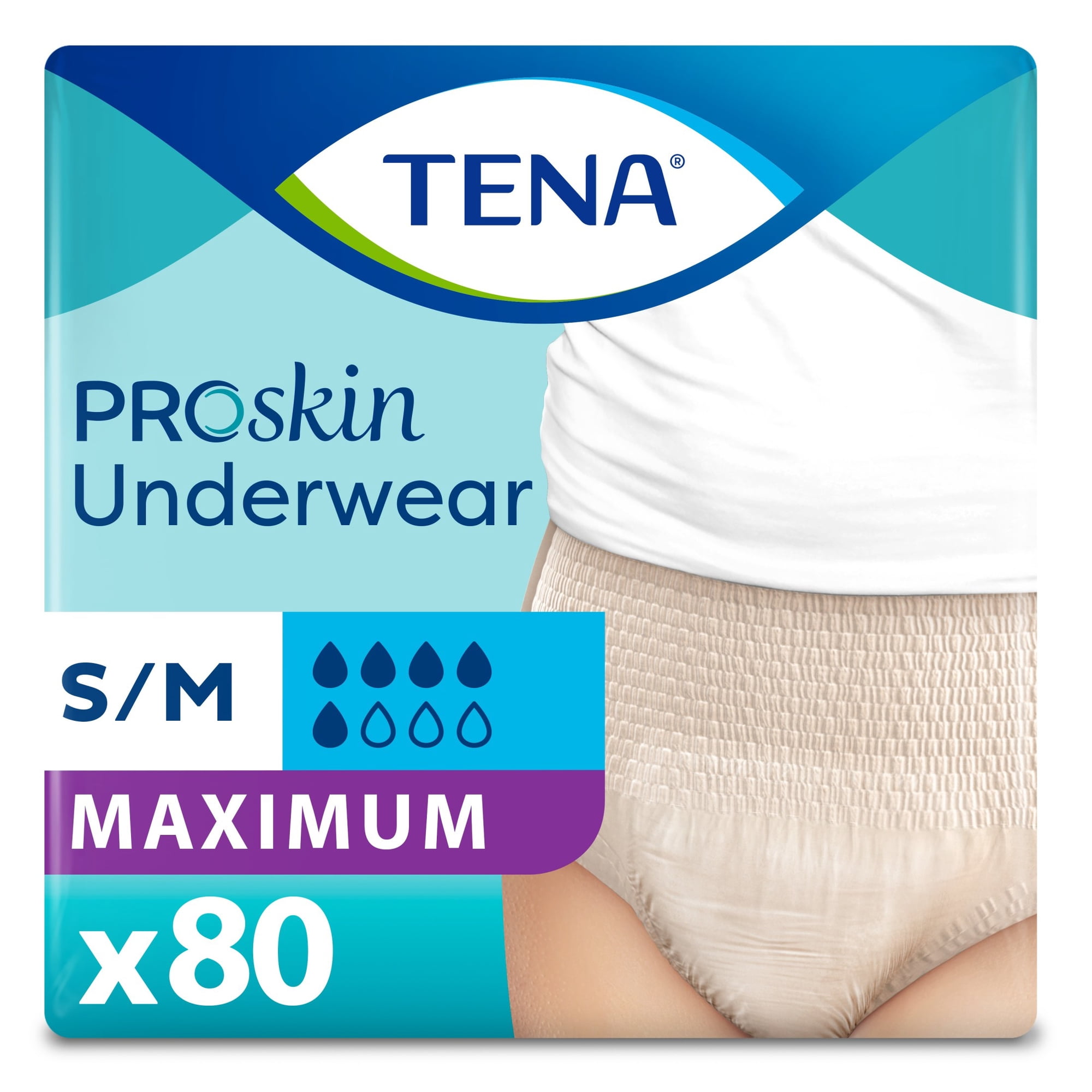 Tena ProSkin Incontinence Underwear for Women, Maximum, S/M, 80 Ct