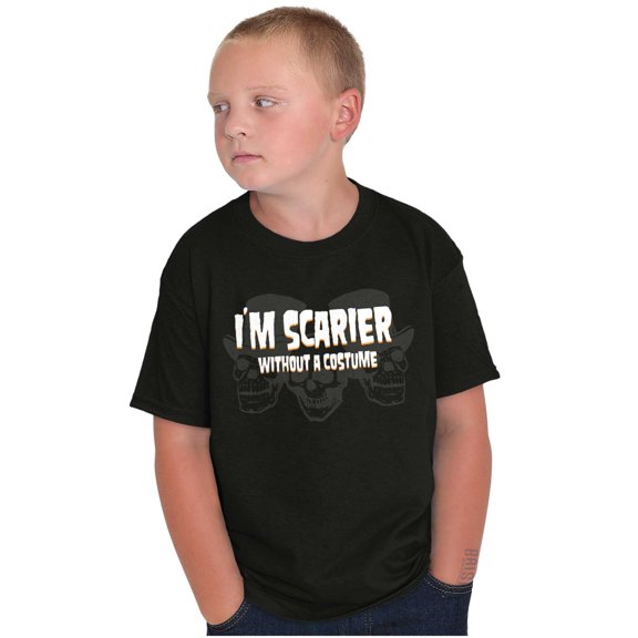 Halloween Scarier Without A Costume Crewneck T Shirts Boy Girl Teen Brisco Brands X