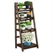 Bamboo 3-Tier Ladder Shelf - Foldable Plant Stand, 39.4"H X 23.6"W X 15"D, Walnut Finish For Indoor & Outdoor