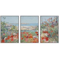 PixonSign Framed Canvas Print Wall Art Set Watercolor Pastel Flower Field Coastal Landscape Nature Wilderness Illustrations Modern Art Decorative Floral Botanical Minimal for Bedroom - 24"x36"x3 White