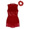 thumbnail image 5 of Alvivi Kids Girls Sequin High Neck Tassel Leotard Latin Jazz Salsa Skating Dress 6-16 Burgundy-A 14, 5 of 7