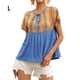 thumbnail image 1 of Camiseta de mujer Camiseta étnica de manga corta con cordones huecos Top casual de verano, Azul, L Inevent AP001227-11, 1 of 7