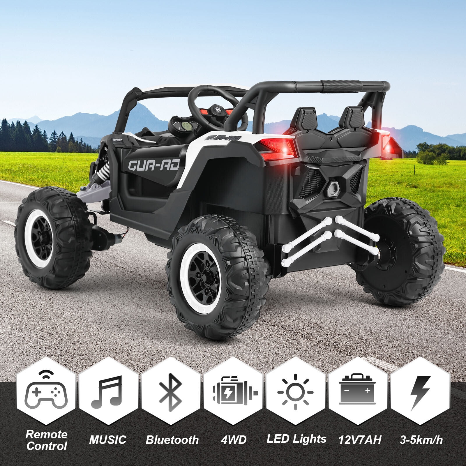 JOYLDIAS 12V Battery Kids 4WD Ride On Car Off-Road UTV 4X4 Electric Vehicle w/4 Powerful Engines,Remote Control,Music,Bluetooth,LED Lights(White)