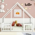 thumbnail image 2 of Miniyam Wood Full Size House-Shaped Floor Bed with Guardrails for Kids, White, 2 of 7
