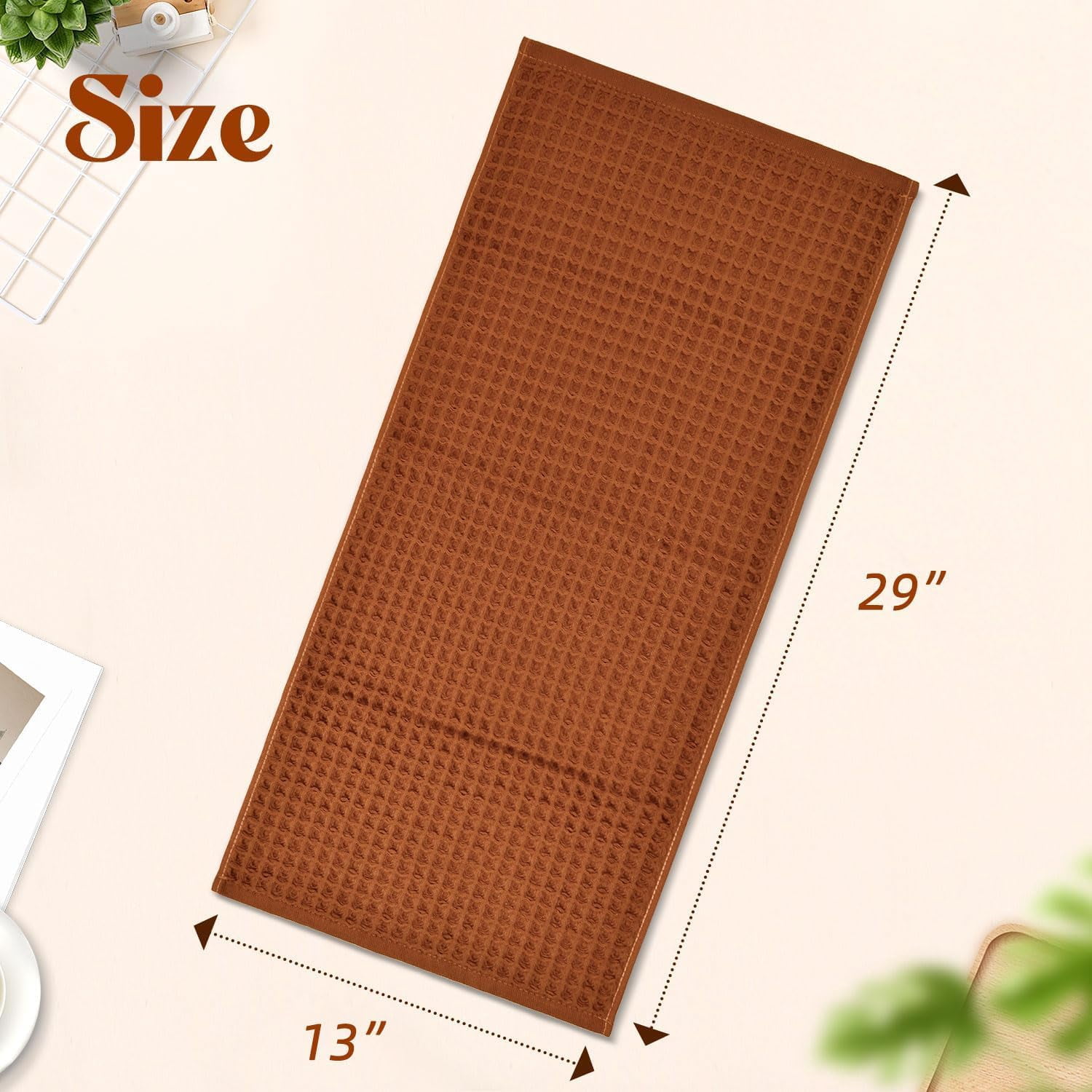 Waffle Hand Towels for Bathroom Kitchen 2-Piece (Rust) – Cotton Quick Dry, Super Soft, Absorbent Towels for Fall Decor, 13x29”