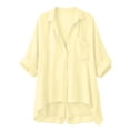 thumbnail image 4 of Telankuip Summer Casual Short Sets Womens Two Piece Outfits Relaxed Fit Button down Long Sleeve Chiffon Shirts and Baggy Wide Leg Shorts Stylish Pure Color Vacation Matching Sets Yellow XL, 4 of 4