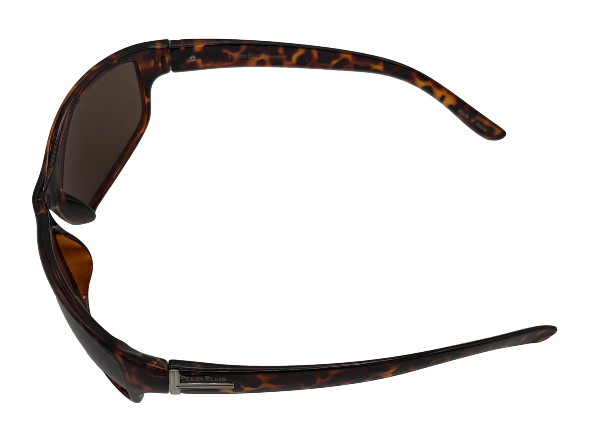 Perry Ellis Mens Sunglass Tortoise Plastic Rectangle Wrap, Brown Lens PE13 4