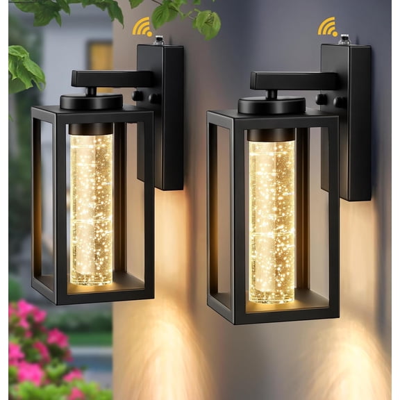 VIANIS 2 Pack Exterior Lighting Fixtures Wall Mount, Black Outdoor Porch Lights for House with Crystal Bubble Glass, 10W LED Modern Outdoor Wall Sconce Lantern for Garage, Patio Wall Light Fixture