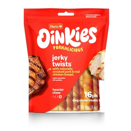 UPC: 0032700155865 | Hartz Oinkies Rawhide-Free Chicken Wrapped Smoked Pig Skin Twists Dog Treats  16.4oz (16 Count)