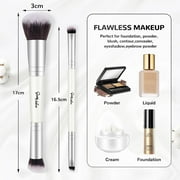 DUAIU Foundation Brush 2 pcs Dual-ended 2-in-1 Kabuki Makeup Brushes Blush Brush Eye Shadow Brush Loose Powder Brush Premium Face Makeup Brushes Beauty Tools (White)