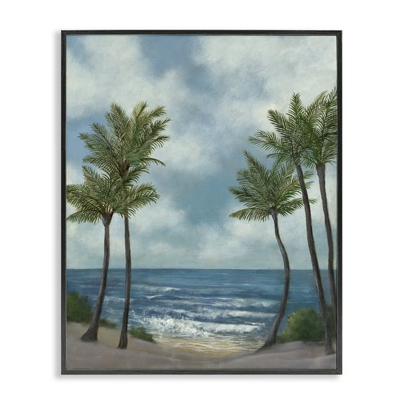Stupell Industries Tropical Breaking Waves Landscape Painting Black Framed Art Print Wall Art, 11 x 14
