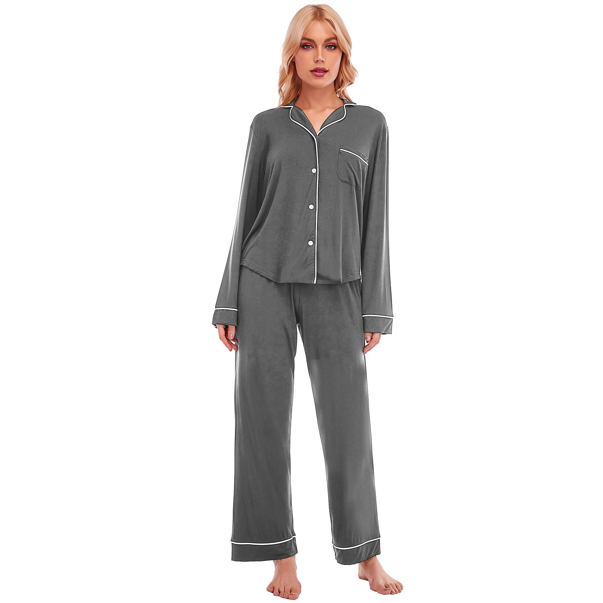 GEX Cotton Women's Pajamas Set Button-Down Long Short Sleeve Shirt