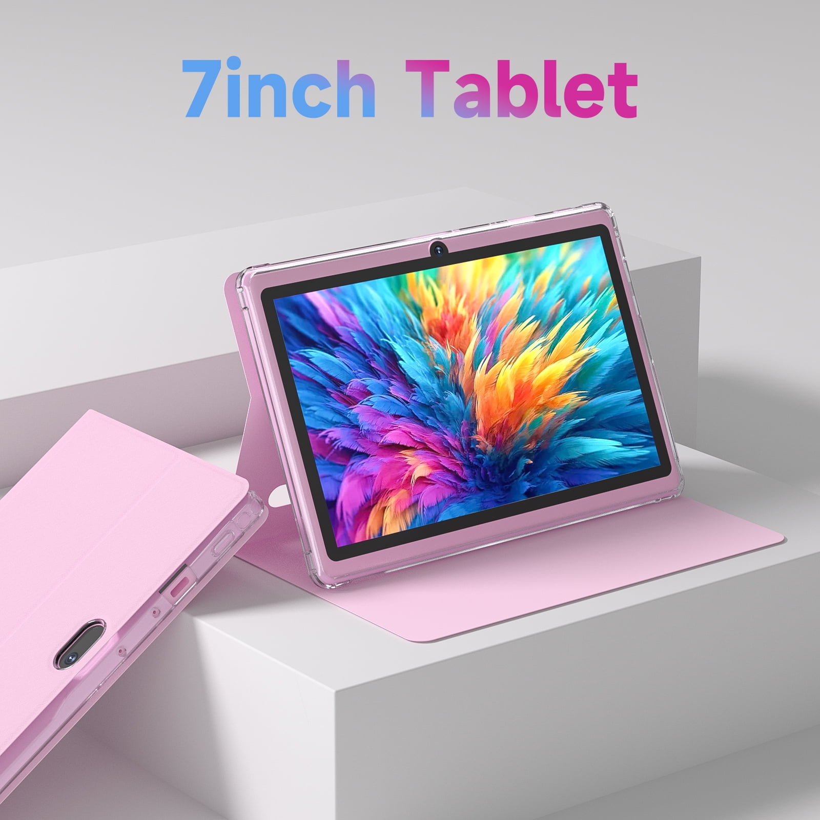 Tablet 7Inch Android 14.0 with Protective Case, 8GB(4+4GB Expand) RAM+ 32GB ROM, IPS Screen, Dual Camera, Bluetooth 5.0, WiFi Tab, Pink