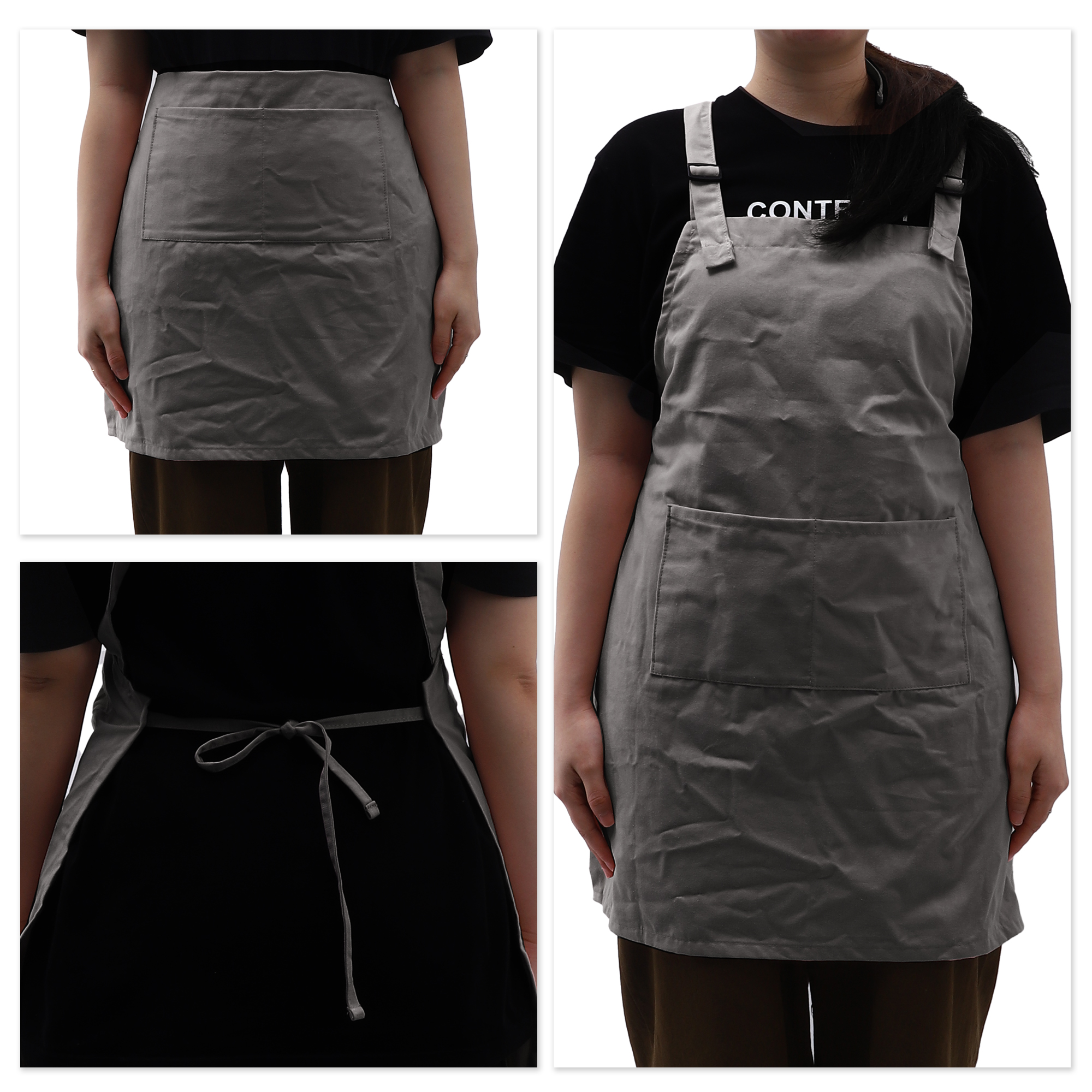 Unique Bargains Kitchen Apron with Headband Cotton Apron Deep Gray 25.59"x25.2"