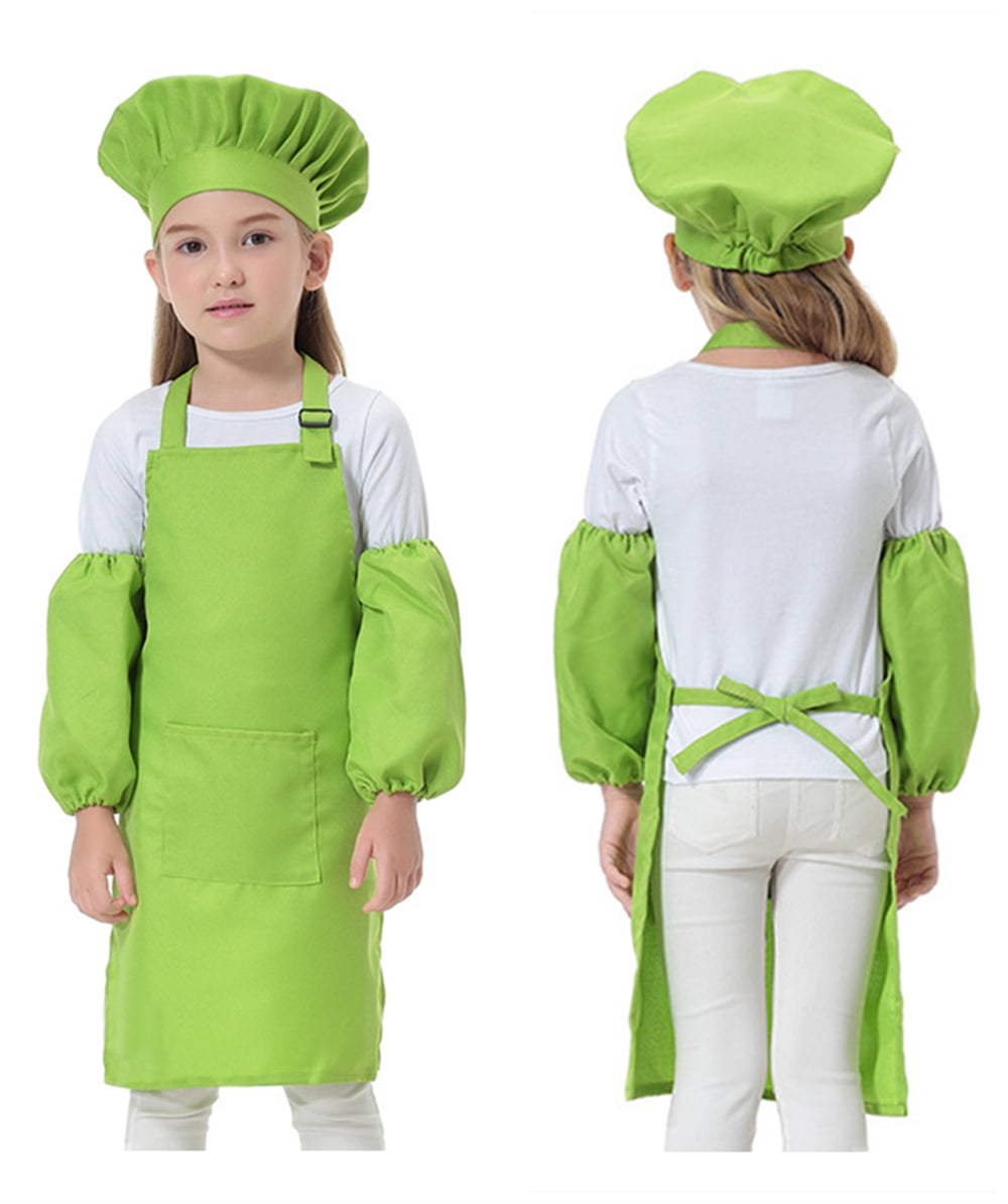 Opromo Cotton Canvas Kids Aprons with Pocket, Medium Bib, 3-5 Years Old-Grid-2 Pcs