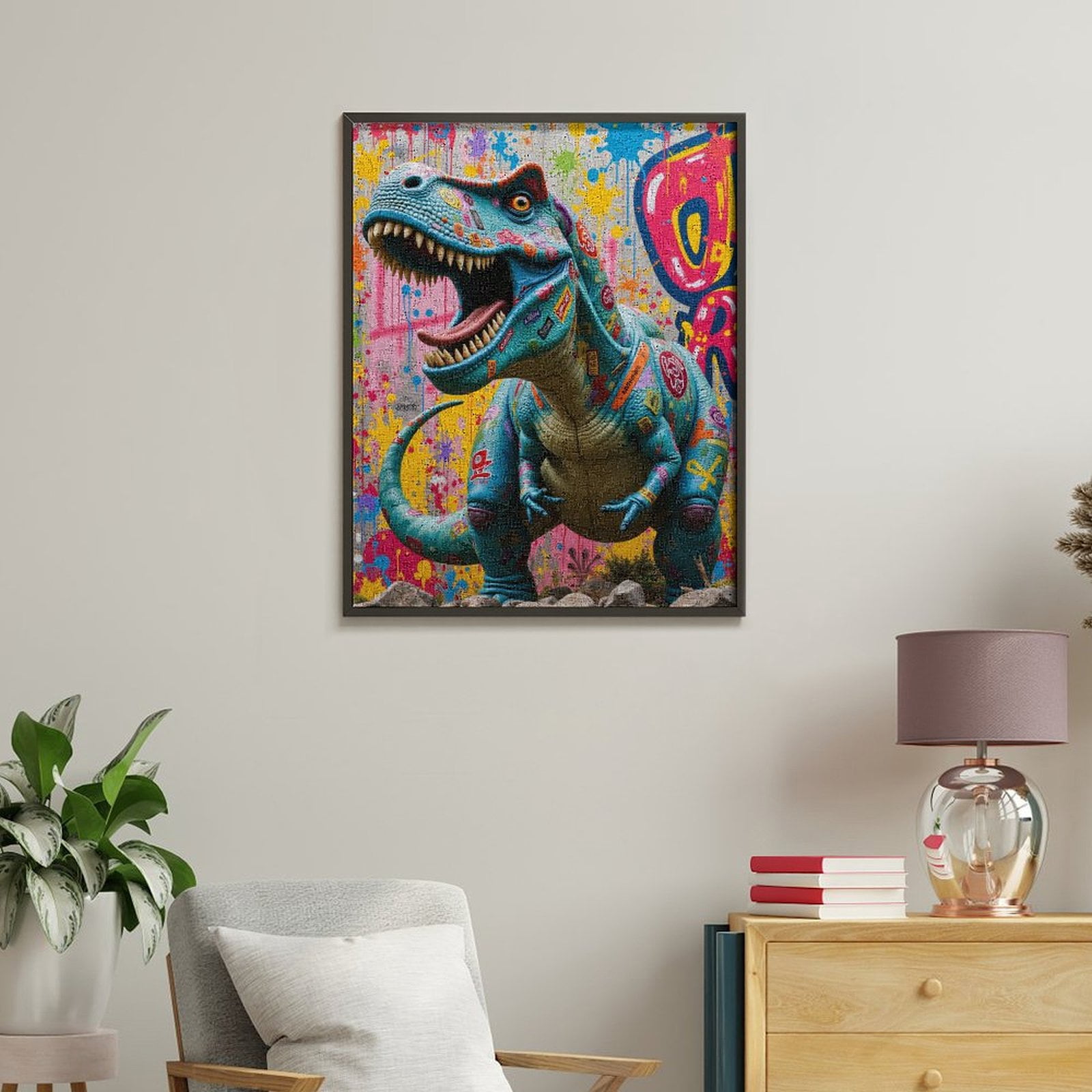 Paint By Numbers Kit for Adults Beginner - DIY Colorful Dinosaur Street Art Canvas Painting Kits for Adults, Frameless Paint By Number for Adults for Home Wall Decor 16x20 Inch