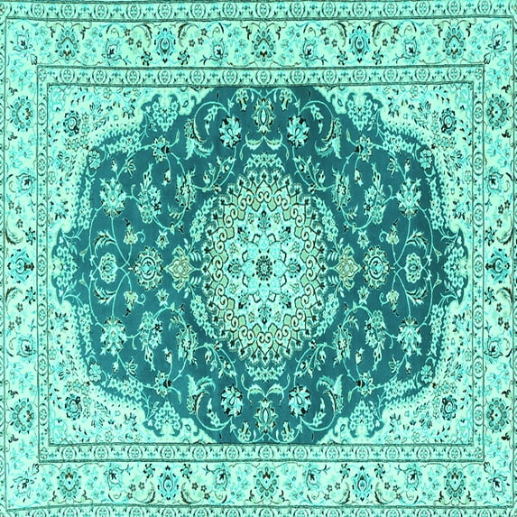 Ahgly Company Indoor Square Persian Turquoise Blue Traditional Area Rugs, 3' Square