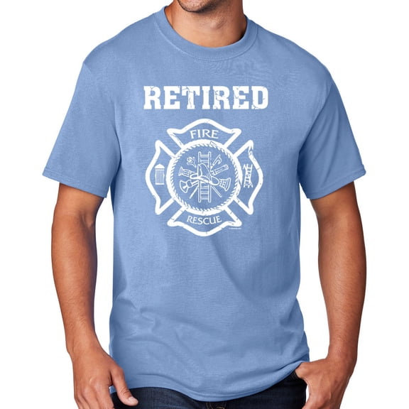 Men's Retired Firefighter T-shirt, 6XL Light Blue