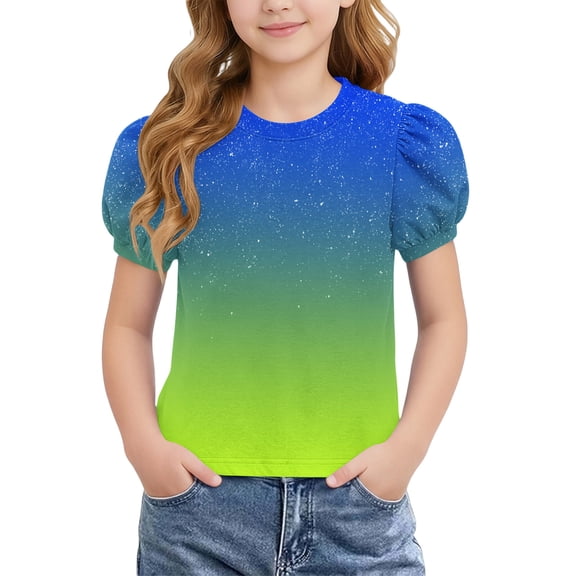 ATOGUTA Girls Tee Shirts Graphic Tees Short Sleeve Tshirts Crewneck Cute Summer Casual Basic Tops for Kids Teen Size 4T-15, Green
