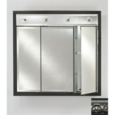 Afina Corporation TD-LC3434RVALSV 34 in.x 34 in.Recessed Triple Door Cabinet with Contemporary Lights - Valencia Silver