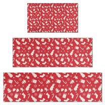 Red Christmas Pattern Kitchen Rugs Sets Of 3,Kitchen Runner Rugs Non Skid Washable,Decorative Kitchen Floor Mats for Kitchen,Sink,Laundry,17"x30"  17"x47"   17"x59"