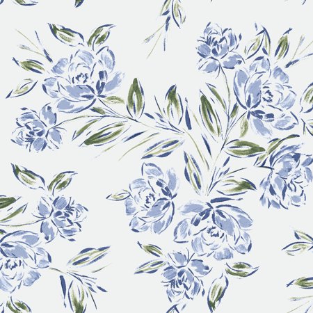 FREE SHIPPING!!! Pale Silver with Blue Large Flowers Printed Hi-Multi Chiffon Washed Fabric, DIY Projects by the Yard - PRINT FABRIC