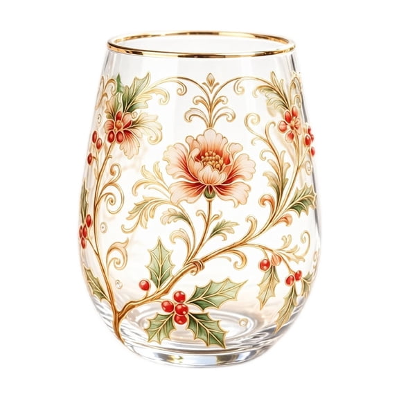 Beverage Glass Decorative Festive Holiday Decor Reusable Stemless Glass for Entertaining Great Hostess Gift