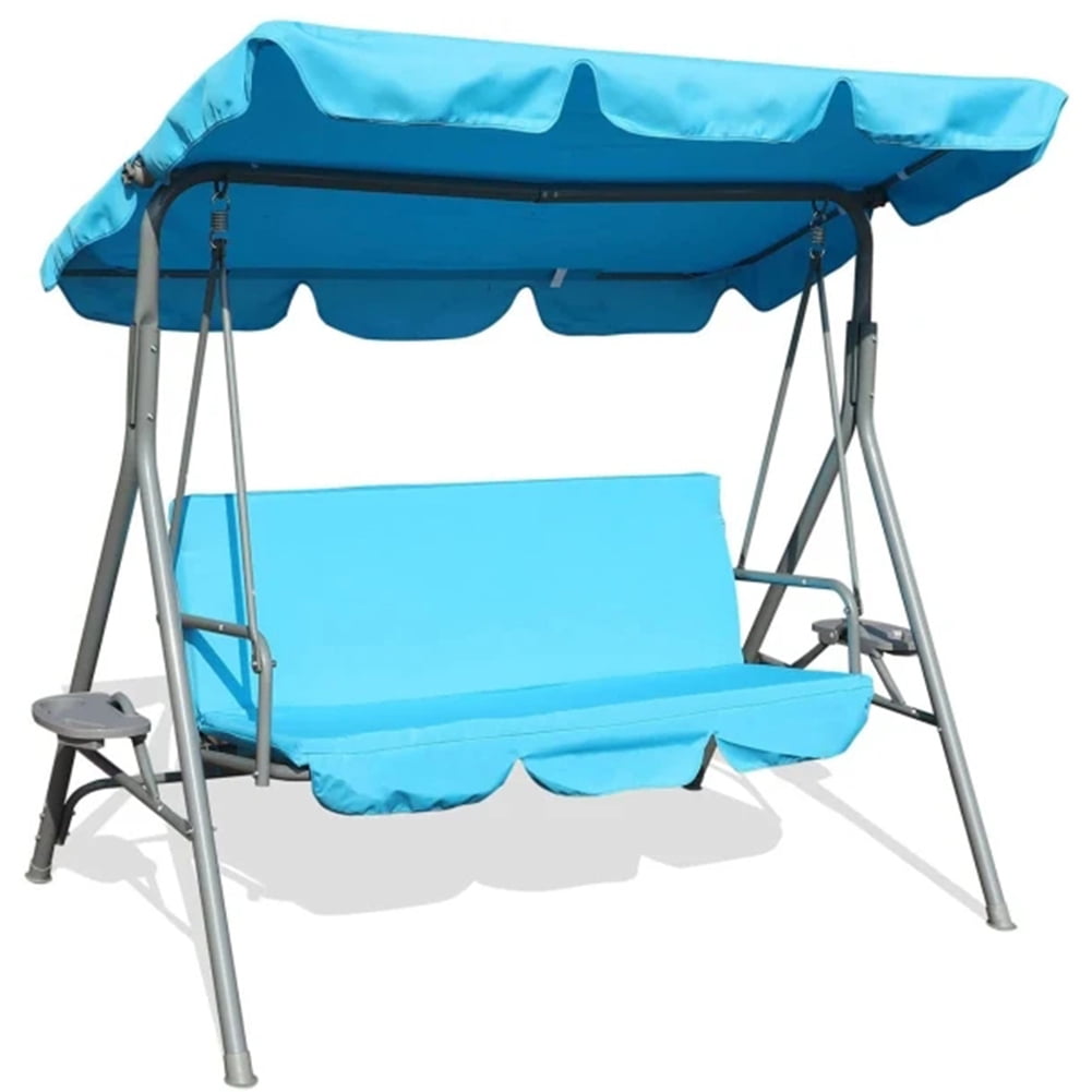 Kepooman 2-Seat Patio Swing Seat with Removable Cushion & Canopy for Patio, Garden, Poolside, Balcony, Blue