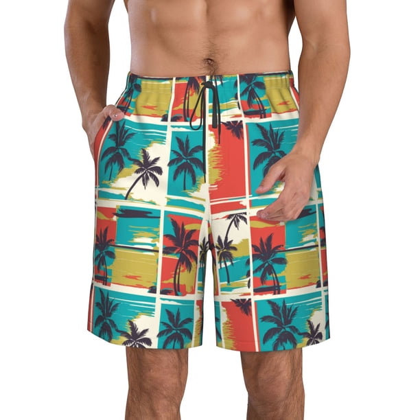 Fotbe Colorful Hawaii Palms Trajes de Baño Estampados para Hombre, Shorts de Verano de Secado Rápido, Ropa de Playa, Bañadores-X-Large